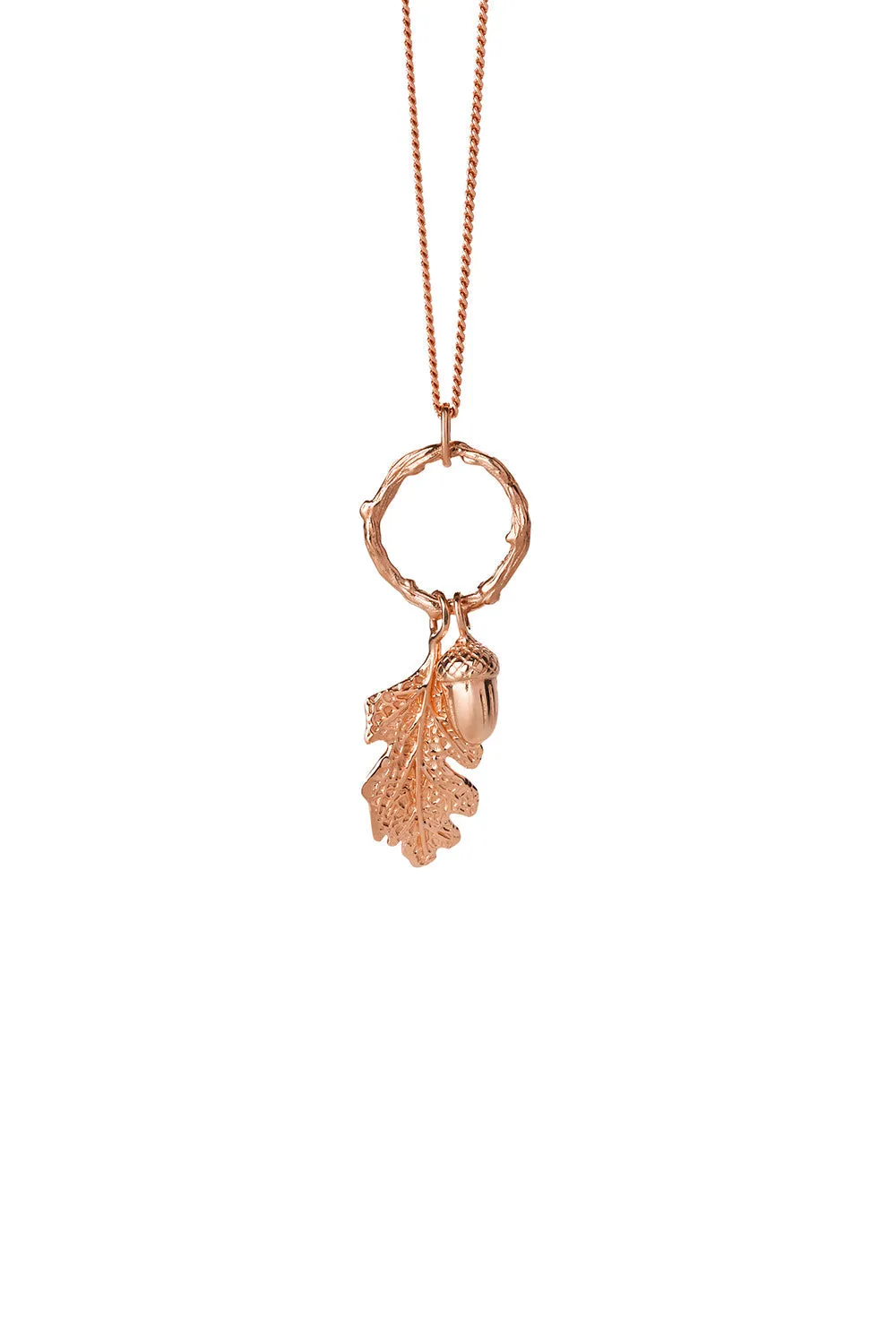Acorn and Leaf Loop Necklace Rose Gold sold by Karen Walker