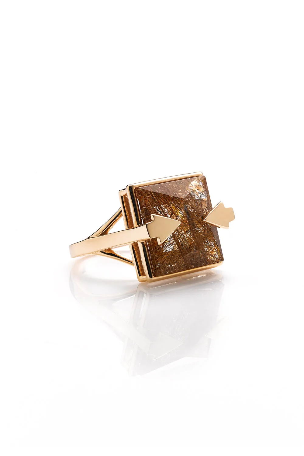 Ballistic Ring with 14mm Square Rutilated Quartz Gold sold by Karen Walker product image thumbnail 2