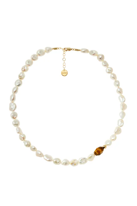 Large Pearl with Tiger's Eye Necklace sold by Karen Walker
