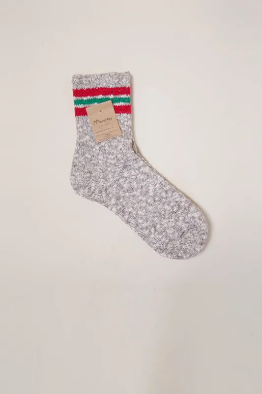 Slub Nep Three Stripe Socks Grey with Red/Green Stripes sold by Karen Walker