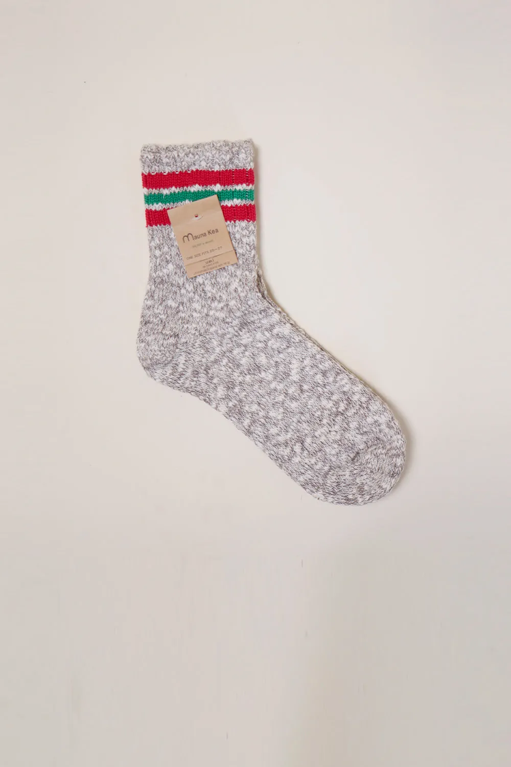 Slub Nep Three Stripe Socks Grey with Red/Green Stripes sold by Karen Walker