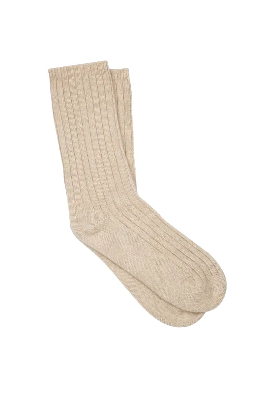 100% Cashmere Rib Socks Stone Marle sold by Karen Walker