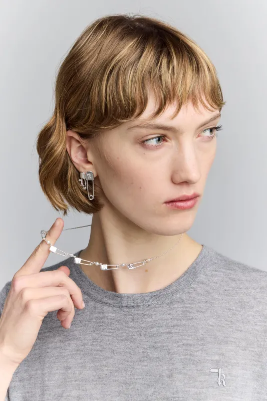 Runaway Safety Pin Chain Necklace with Freshwater Pearls Silver sold by Karen Walker