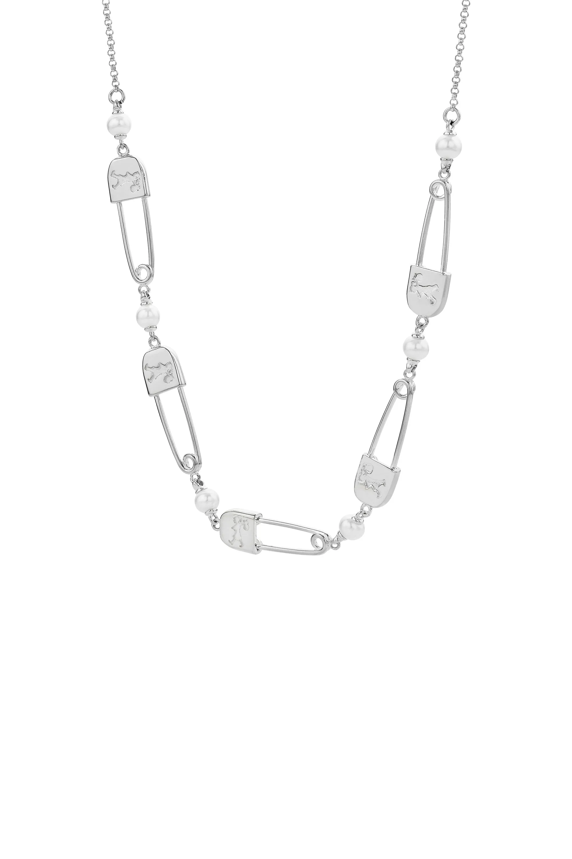 Runaway Safety Pin Chain Necklace with Freshwater Pearls Silver sold by Karen Walker product image thumbnail 2