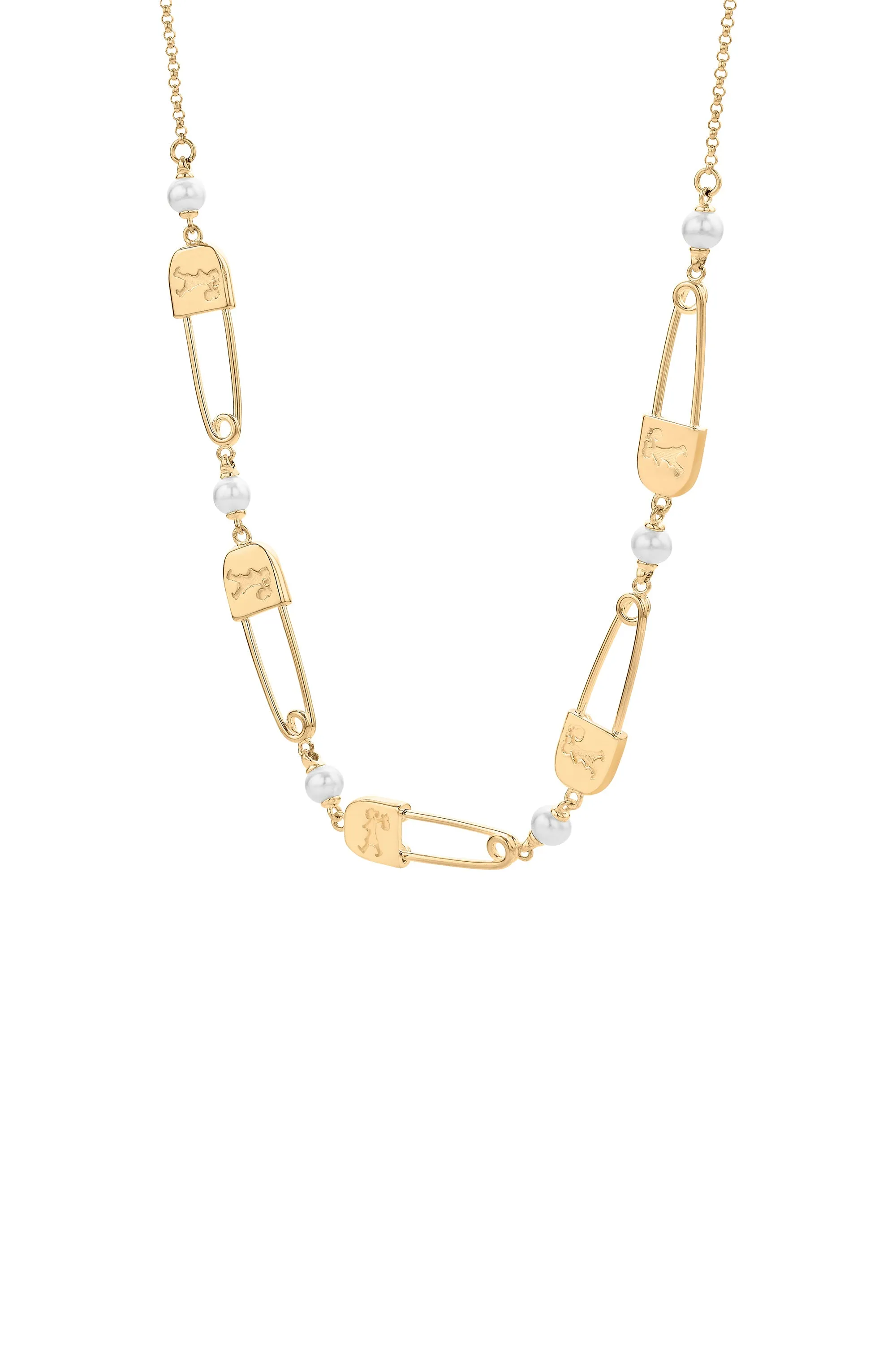 Runaway Safety Pin Chain Necklace with Freshwater Pearls Gold sold by Karen Walker