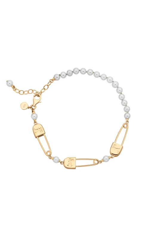 Runaway Safety Pin & Pearls Bracelet with Freshwater Pearls Gold-Plated sold by Karen Walker