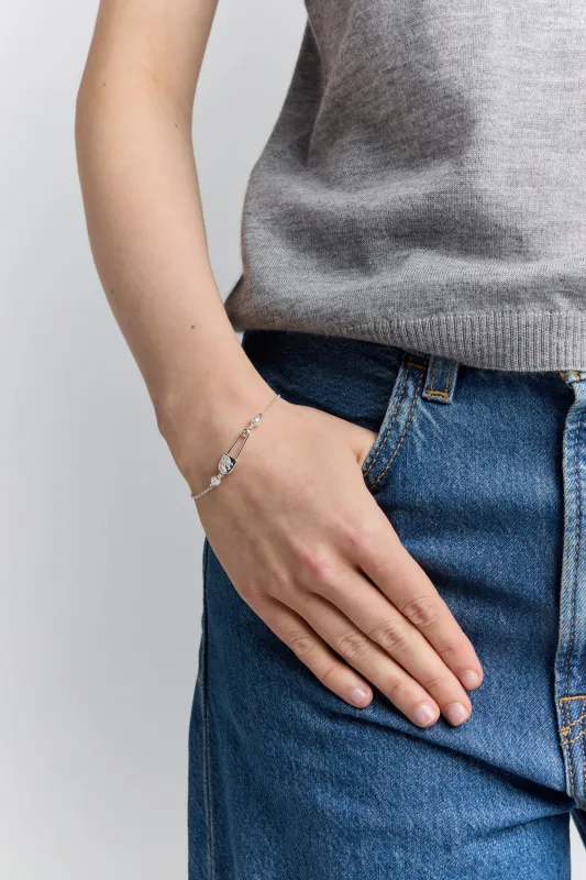 Runaway Safety Pin Bracelet with 2 x 4mm Freshwater Pearls Silver sold by Karen Walker