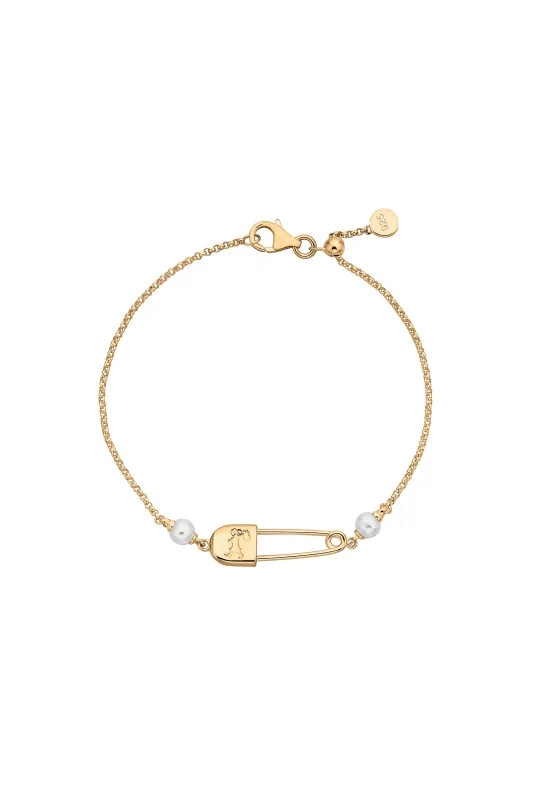Runaway Safety Pin Bracelet with 2 x 4mm Freshwater Pearls Gold-Plated sold by Karen Walker