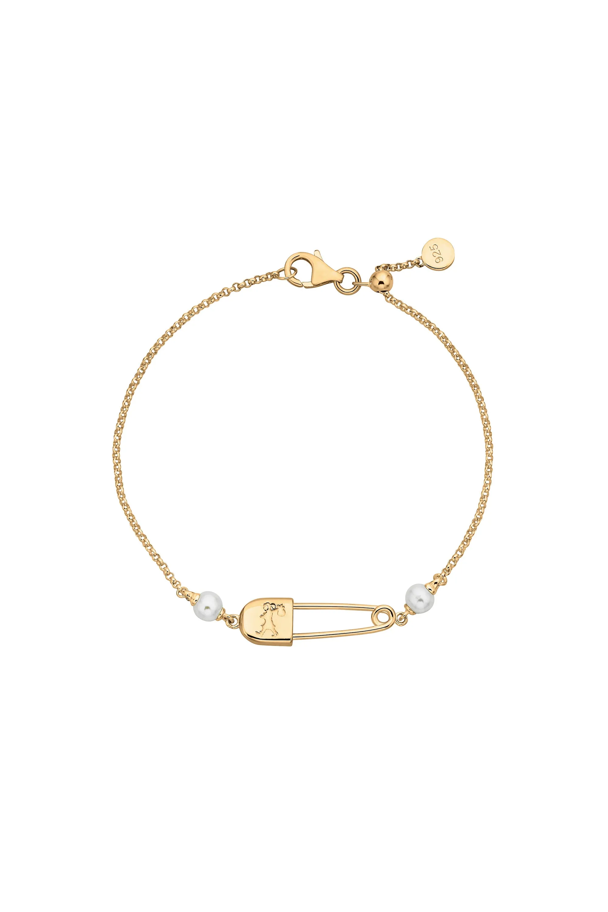 Runaway Safety Pin Bracelet with 2 x 4mm Freshwater Pearls Gold-Plated sold by Karen Walker