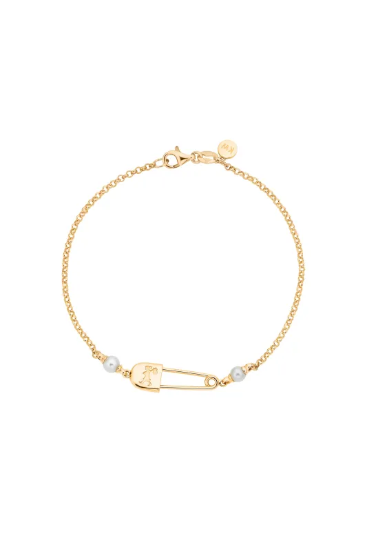 Runaway Safety Pin Bracelet with 2 x 4mm Freshwater Pearls Gold sold by Karen Walker