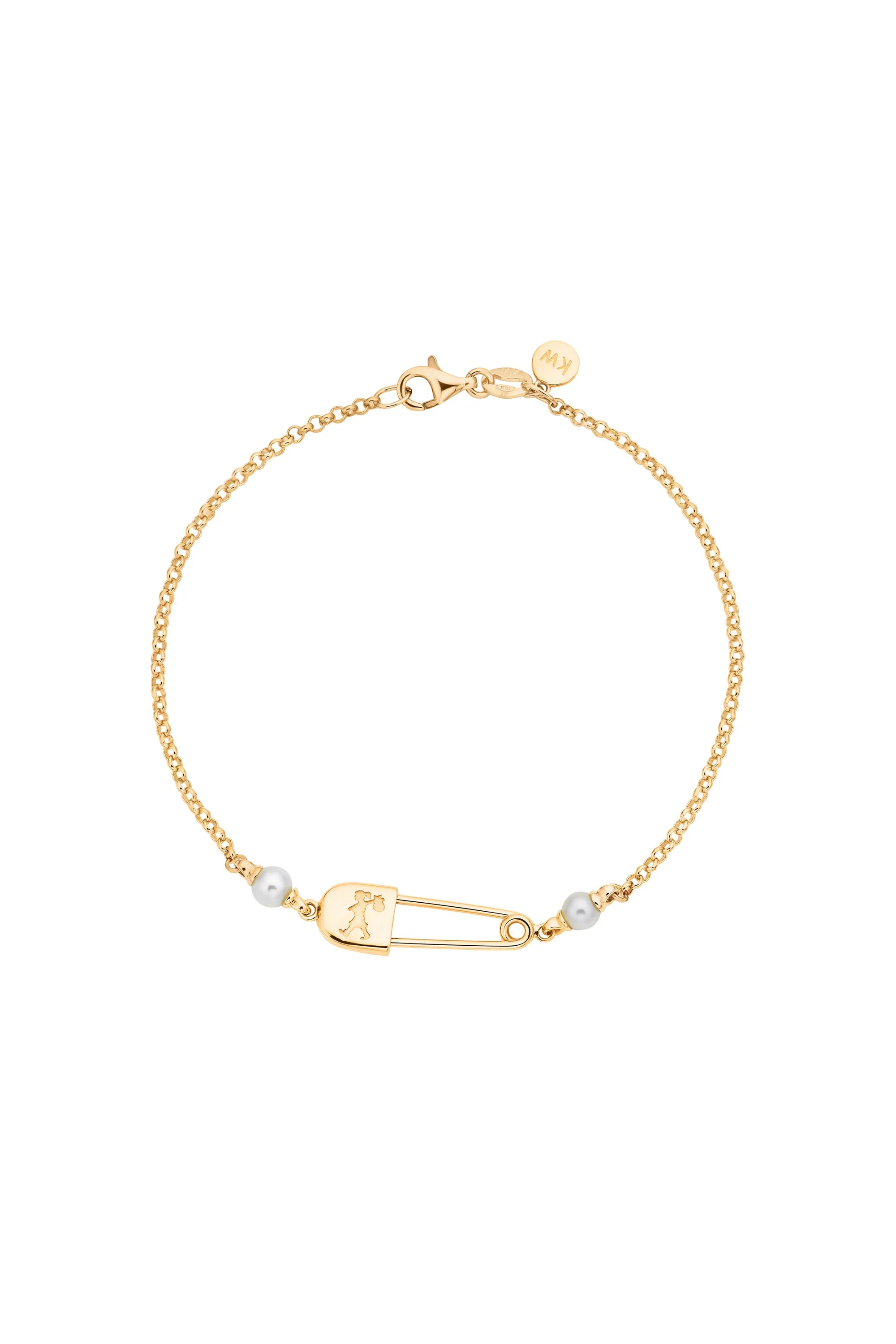 Runaway Safety Pin Bracelet with 2 x 4mm Freshwater Pearls Gold sold by Karen Walker