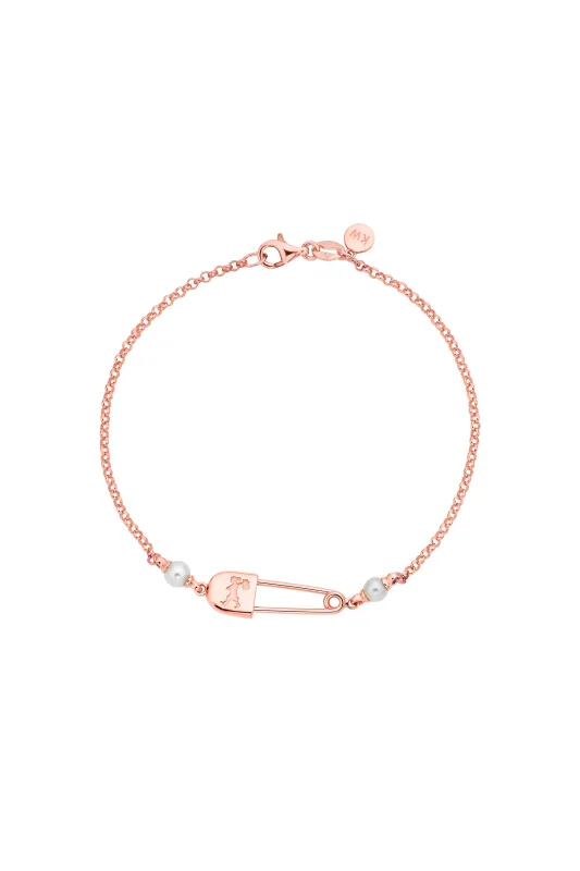 Runaway Safety Pin Bracelet with 2 x 4mm Freshwater Pearls Rose Gold sold by Karen Walker