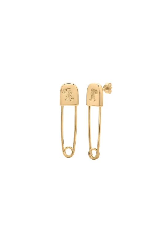 Runaway Safety Pin Studs Gold sold by Karen Walker