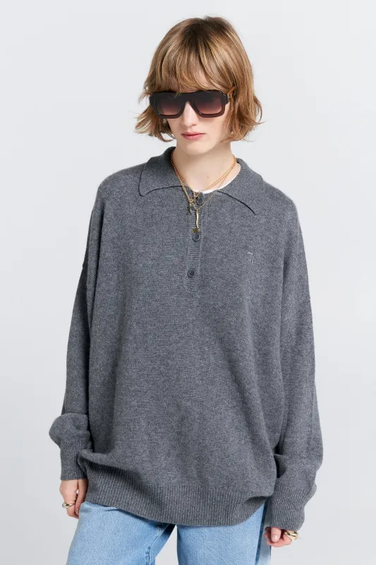 Collared Cashmere Sweater Charcoal Marle sold by Karen Walker