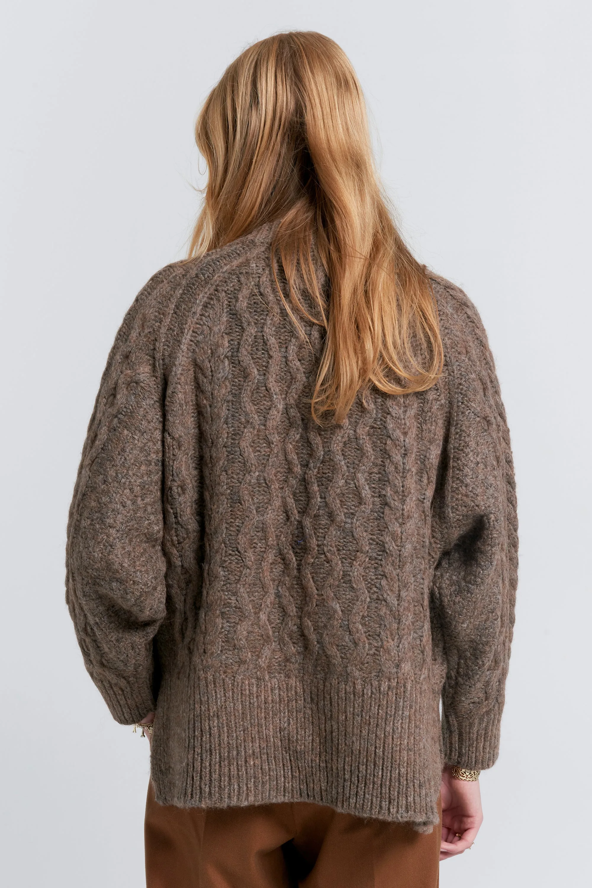 Cable Knit V Neck Sweater Walnut sold by Karen Walker product image thumbnail 5