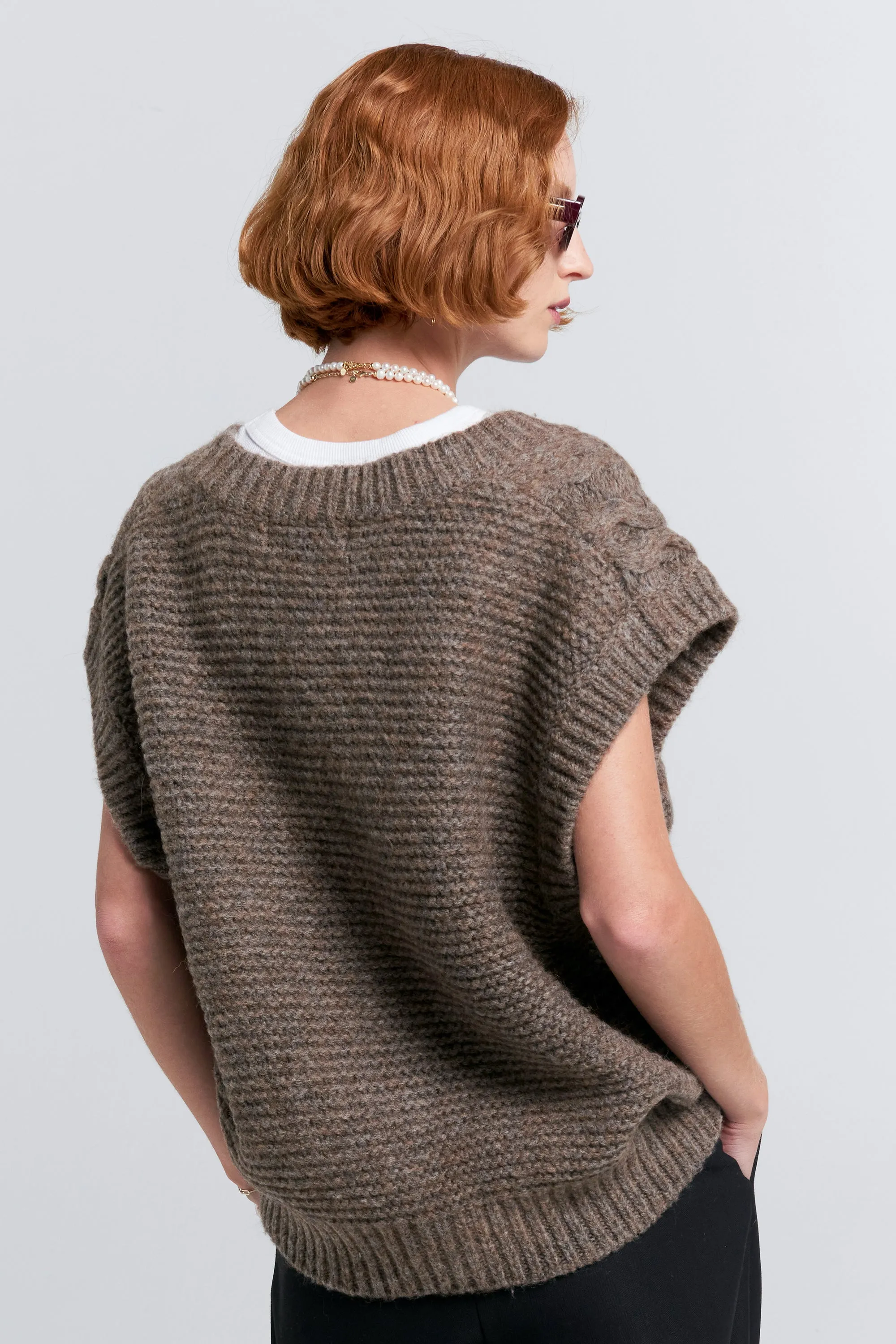 Cable Knit Button Up Vest Walnut sold by Karen Walker product image thumbnail 3