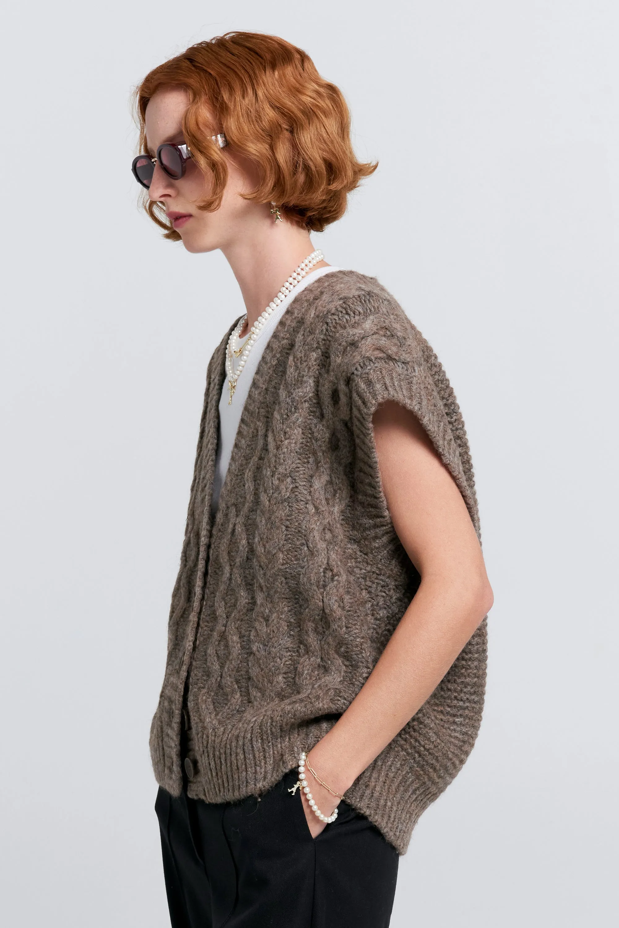 Cable Knit Button Up Vest Walnut sold by Karen Walker product image thumbnail 2