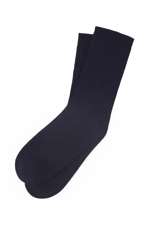 100% Cashmere Rib Socks Navy sold by Karen Walker