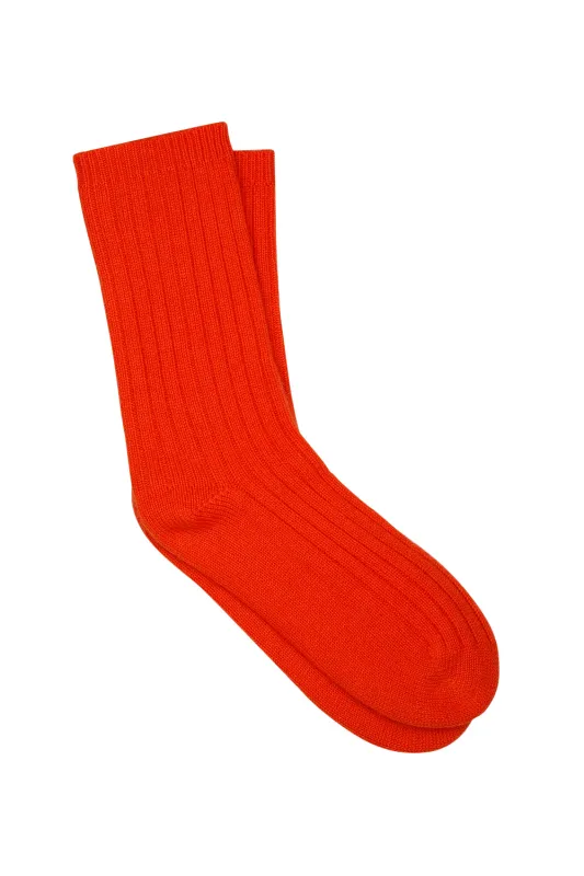 100% Cashmere Rib Socks Flame sold by Karen Walker