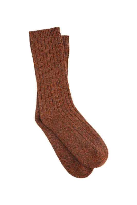 100% Cashmere Rib Socks Chestnut Marle sold by Karen Walker