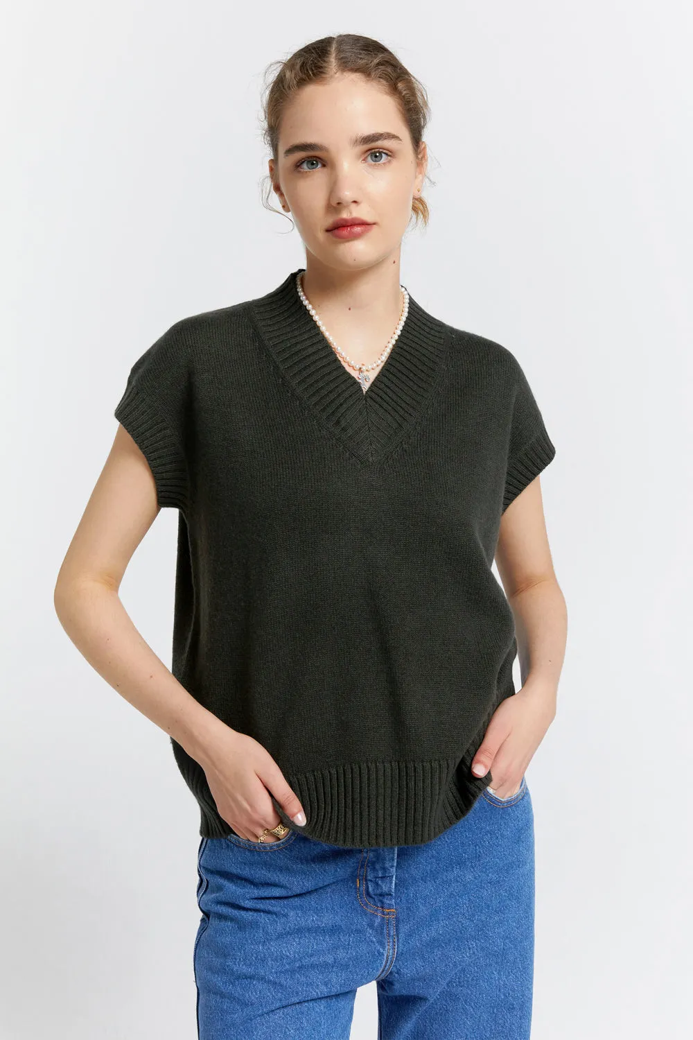 Robyn Cashmere Vest Hunter Green sold by Karen Walker