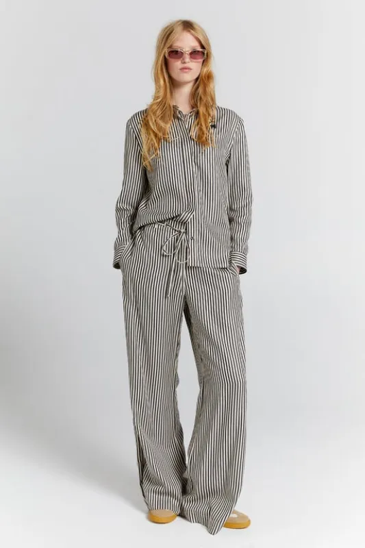 Tied Palazzo Lounge Pants Black Stripe made by Karen Walker