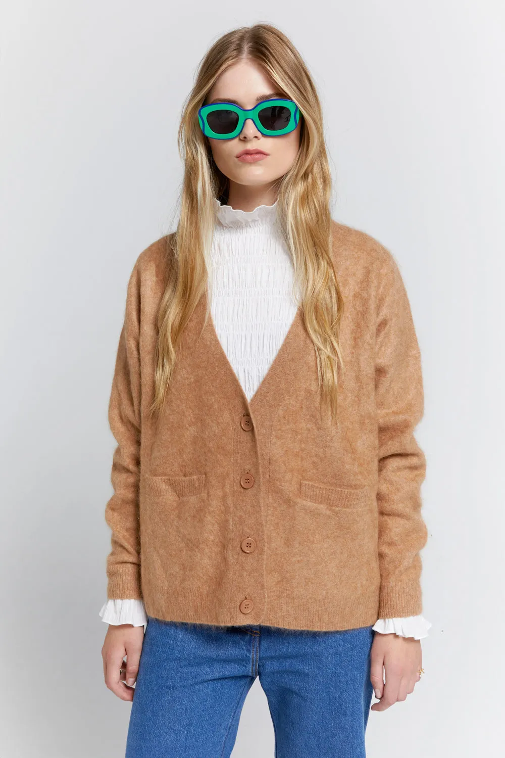 Suki Cashmere Cardigan Camel sold by Karen Walker