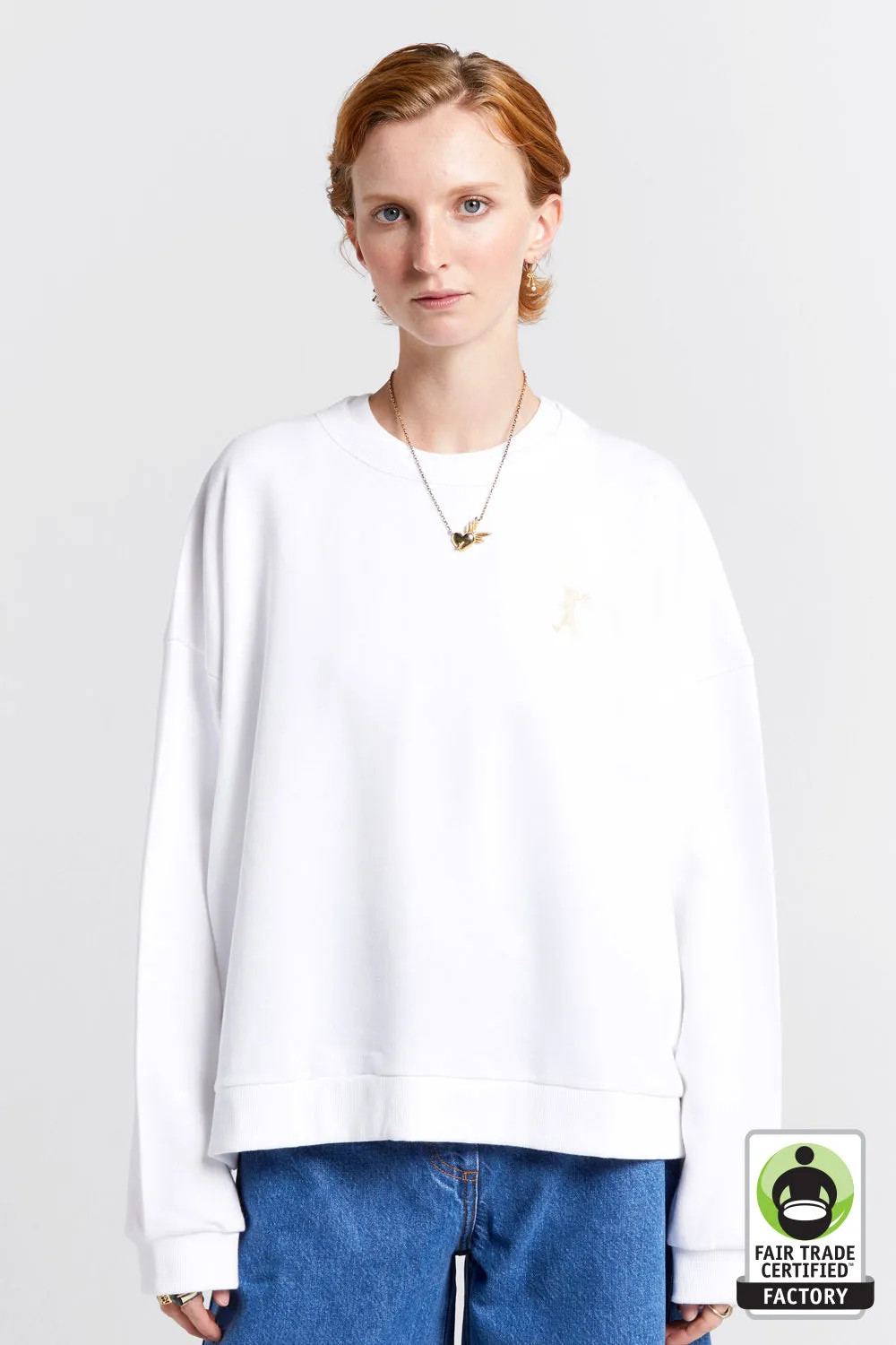 Embroidered Runaway Girl Organic Cotton Crewneck Sweatshirt White sold by Karen Walker