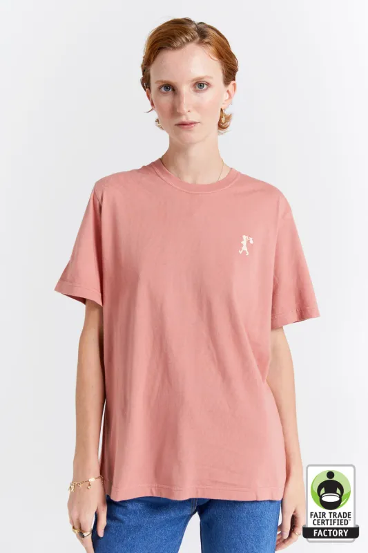 Embroidered Runaway Girl Classic Organic Cotton T-Shirt Rose sold by Karen Walker