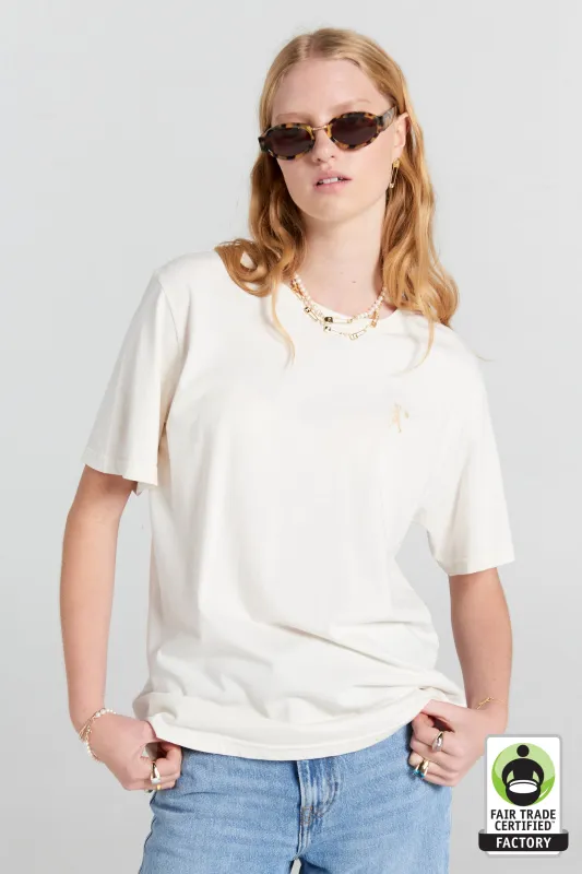 Embroidered Runaway Girl Classic Organic Cotton T-Shirt Ecru sold by Karen Walker