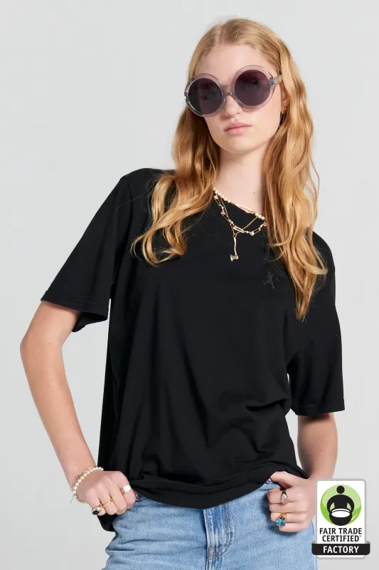Embroidered Runaway Girl Classic Organic Cotton T-Shirt Black sold by Karen Walker