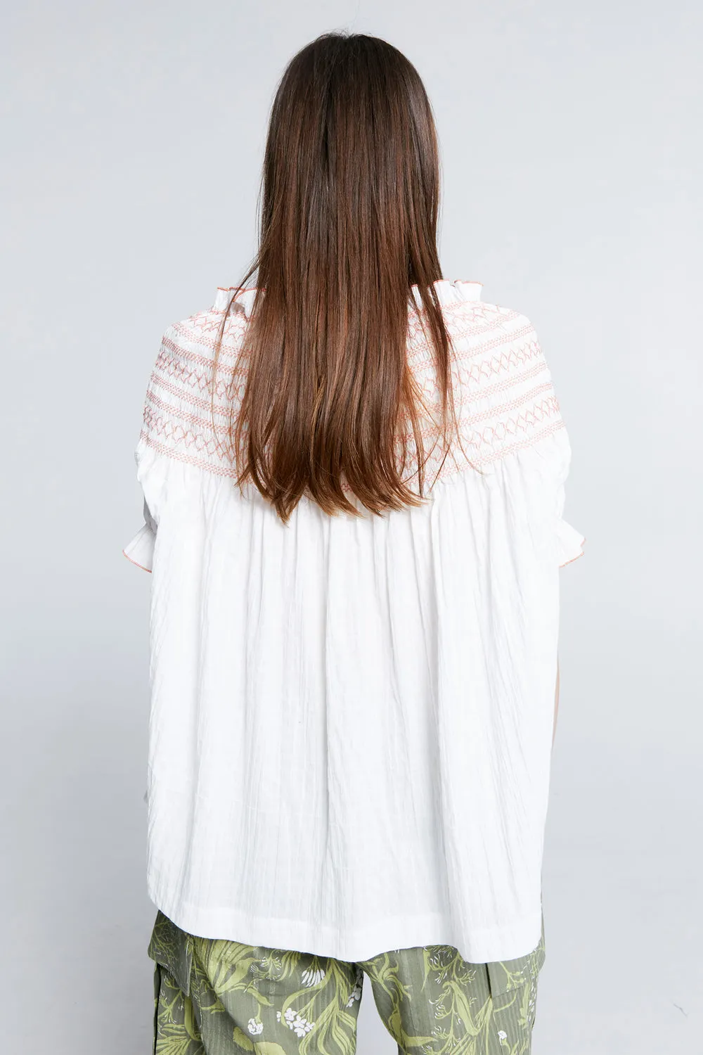 Gaia Smocked Blouse Off-White/Watermelon Smocking sold by Karen Walker product image thumbnail 3
