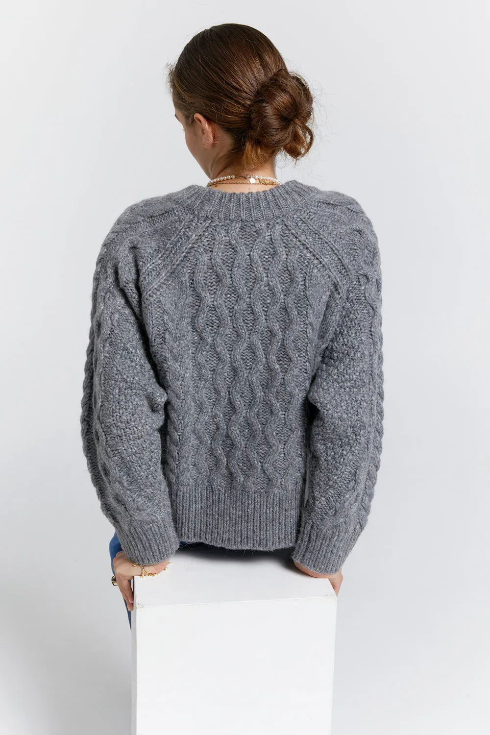 Cable Knit Cropped Sweater Grey Marle sold by Karen Walker product image thumbnail 2