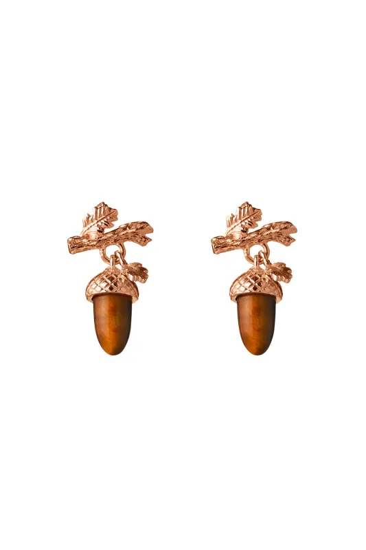 Micro Acorn and Leaf Studs Rose Gold sold by Karen Walker