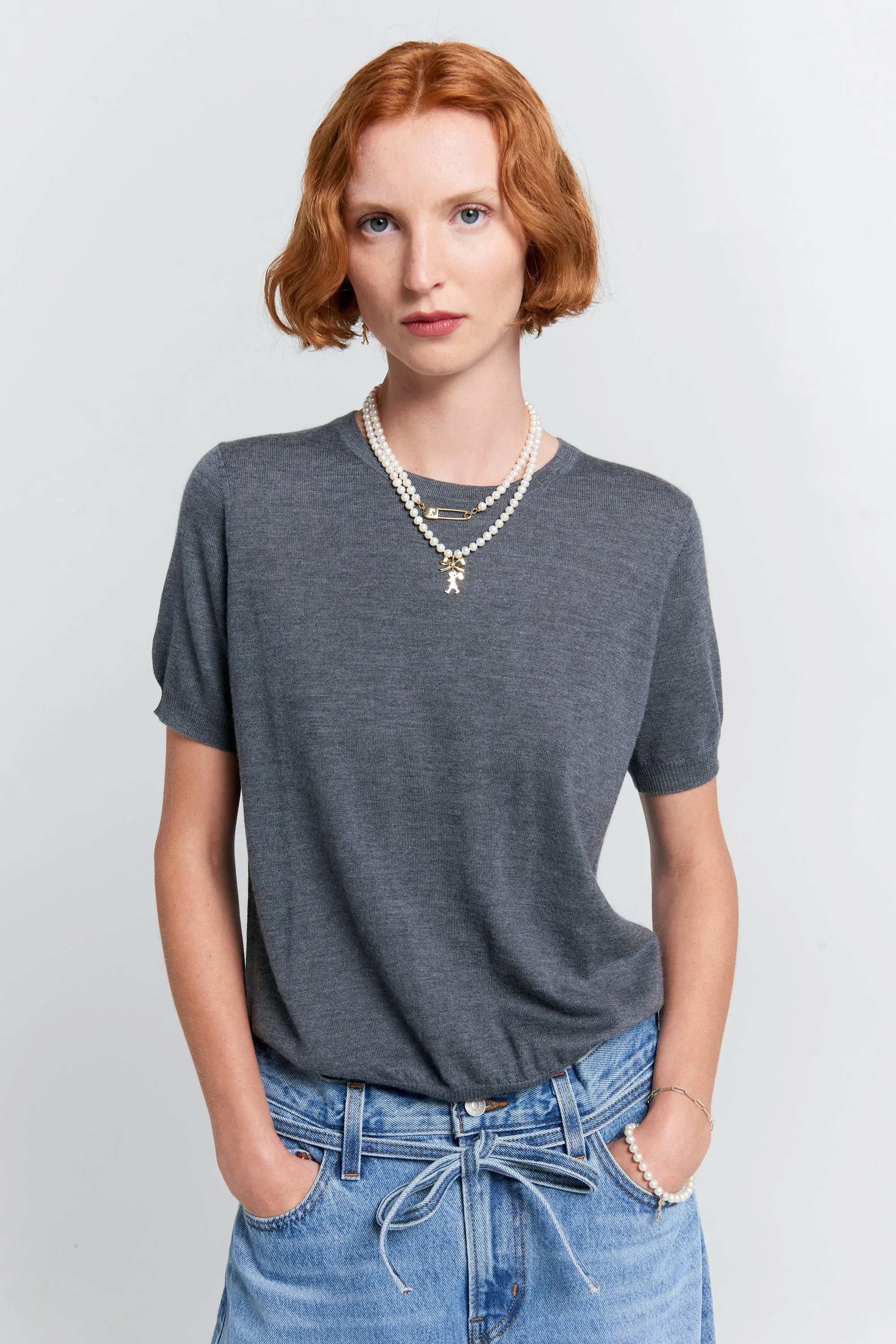 Fleur Cashmere T-Shirt Charcoal Marle sold by Karen Walker