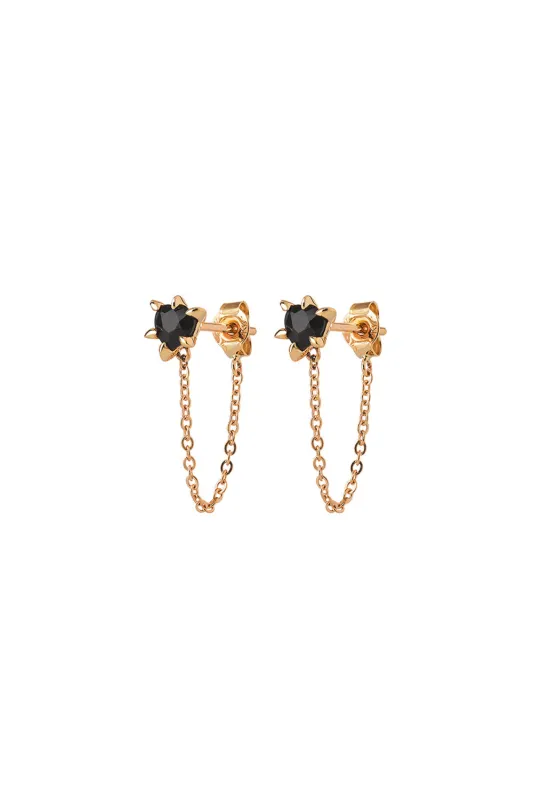 Cupid's Heart and Chain Studs Gold Onyx sold by Karen Walker