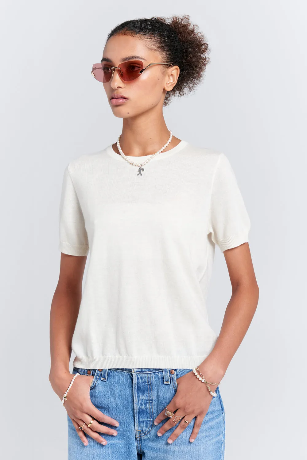 Fleur Cashmere T-Shirt Off-White sold by Karen Walker