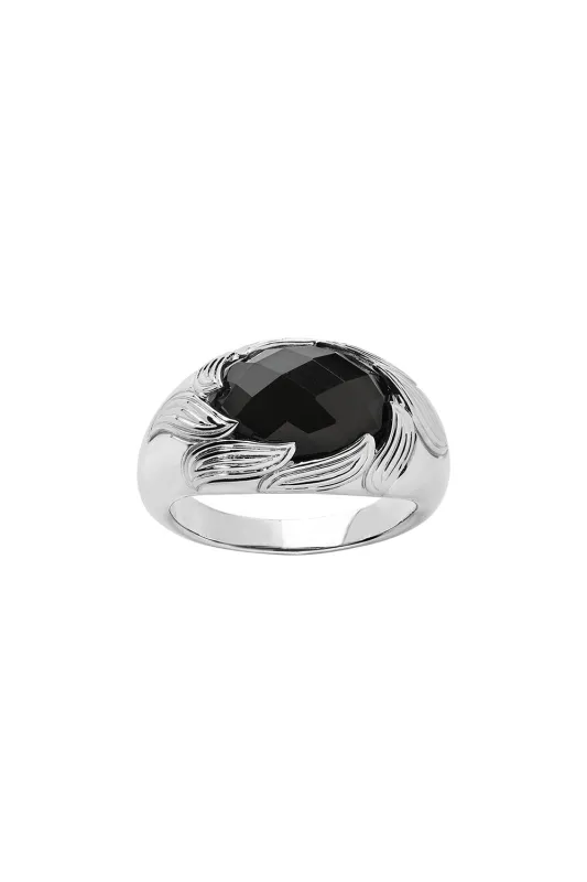 Flame Cocktail Ring Silver & Onyx sold by Karen Walker
