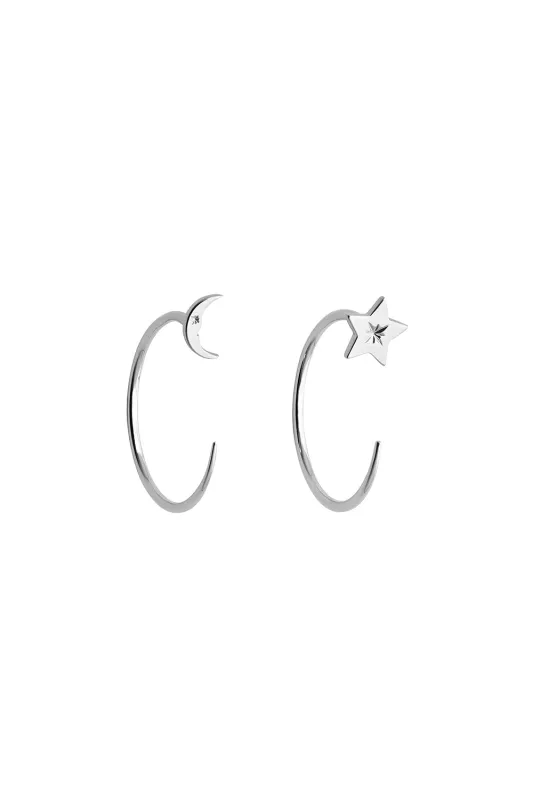 Moon and Star Hoops Silver sold by Karen Walker