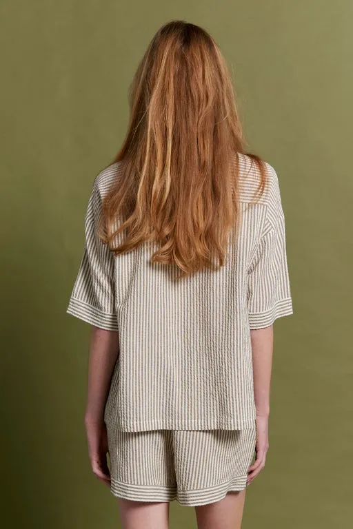 Seersucker Stripe Boxer PJ Set Nutria sold by Karen Walker product image thumbnail 3