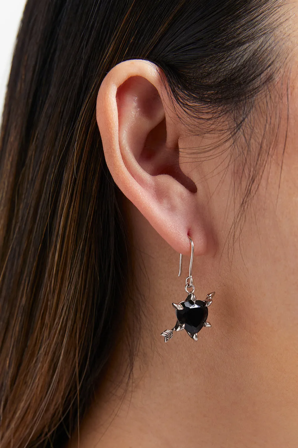 Cupid's Arrow and Heart Earrings Silver Onyx sold by Karen Walker