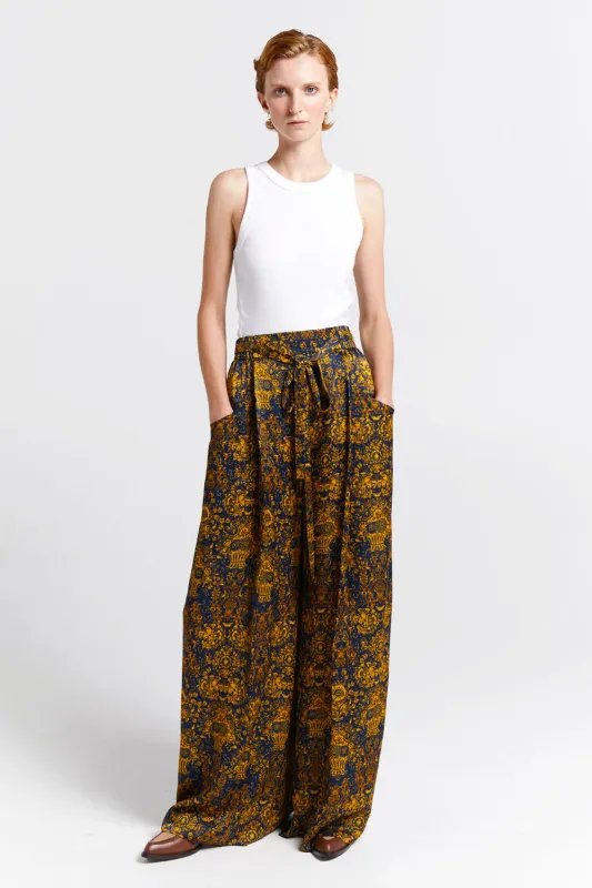Curio Palazzo Pants Navy/Antique Gold sold by Karen Walker