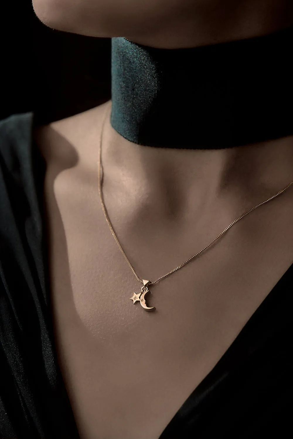 Moon and Star Charm Necklace Gold sold by Karen Walker