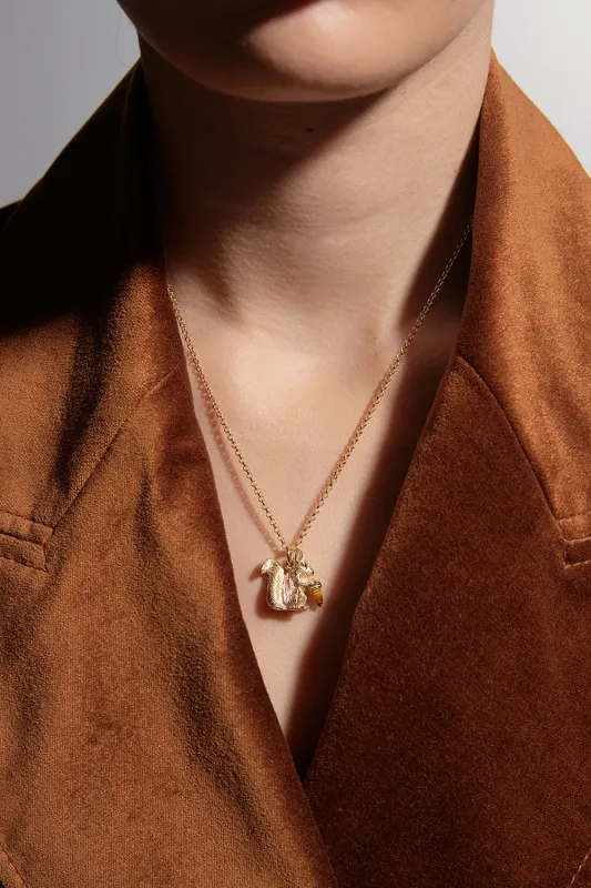 Squirrel Necklace Gold with Tiger's Eye and Black Spinel sold by Karen Walker
