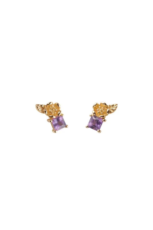 Rock Garden Studs Gold & Amethyst made by Karen Walker