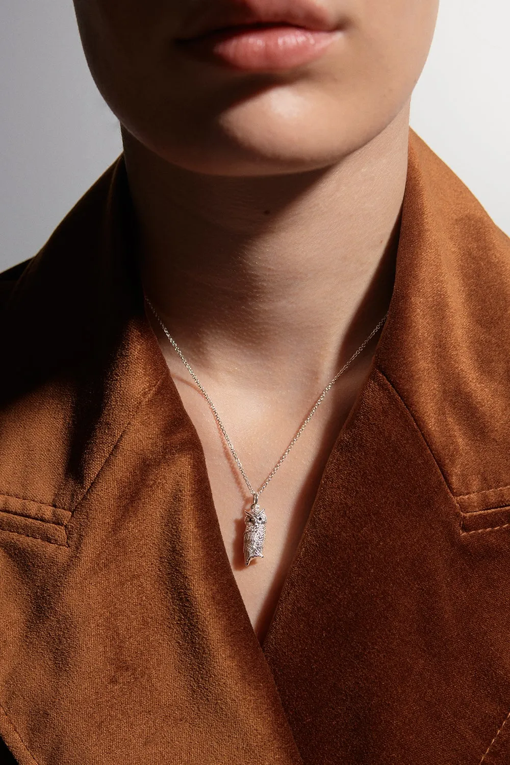 Owl Necklace Silver with Garnet sold by Karen Walker