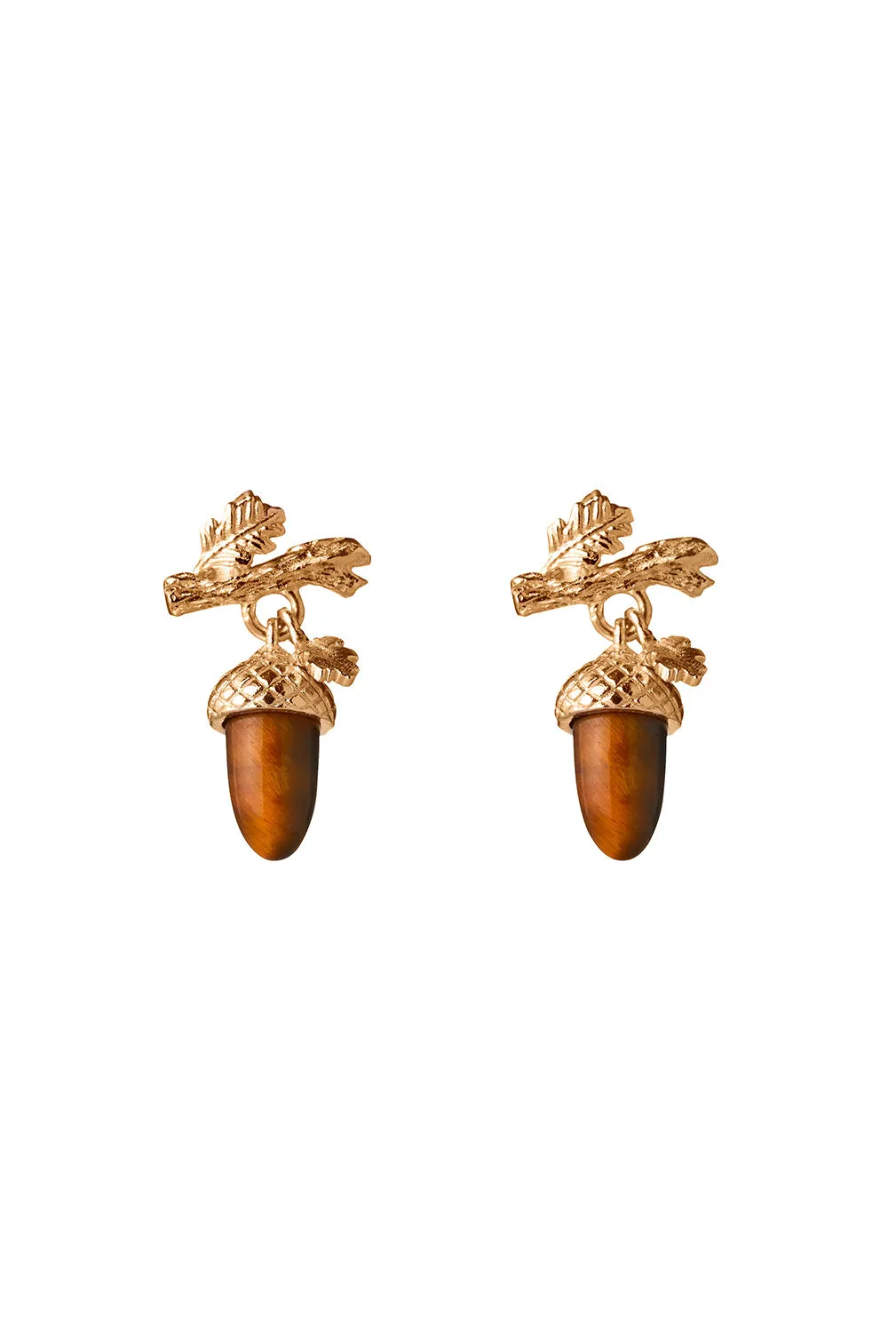 Micro Acorn and Leaf Studs Gold sold by Karen Walker