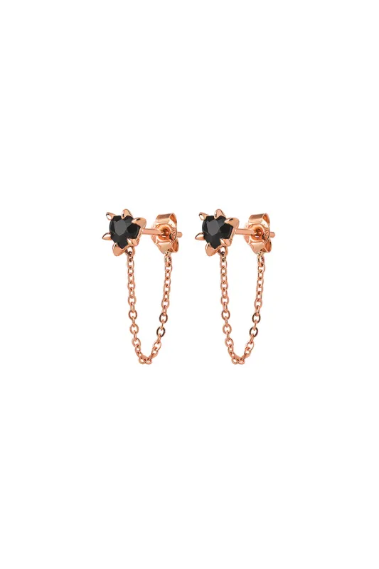 Cupid's Heart and Chain Studs Rose Gold Onyx sold by Karen Walker