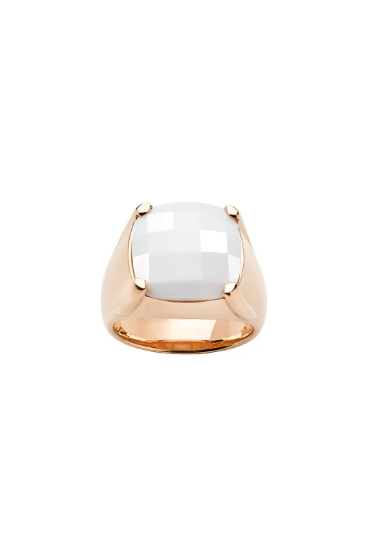 Chequerboard Ring 14mm Rose Gold & White Agate sold by Karen Walker