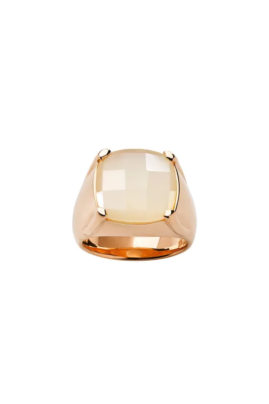 Chequerboard Ring 14mm Rose Gold & Peach Moonstone sold by Karen Walker